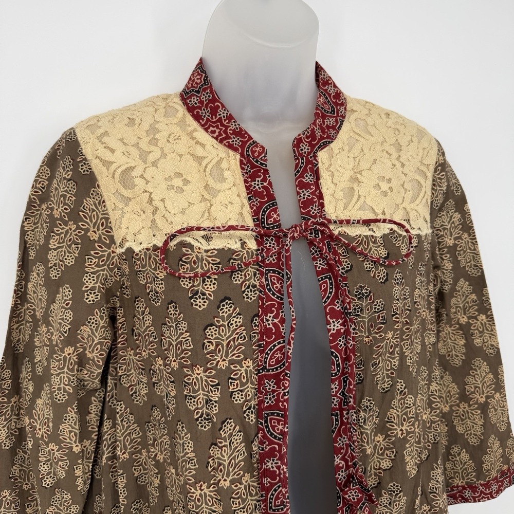April Cornell XXS Cotton Lace Boho Tie Front Duster Peasant Cottagecore Cardigan - Picture 3 of 9